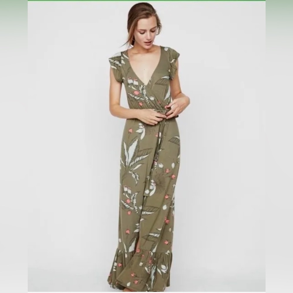 Express Floral Green Maxi Dress